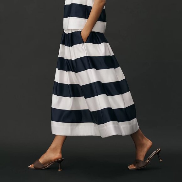 ANTHROPOLOGIE Maeve | Navy Full Striped Midi Skirt | NWT - Picture 6 of 10